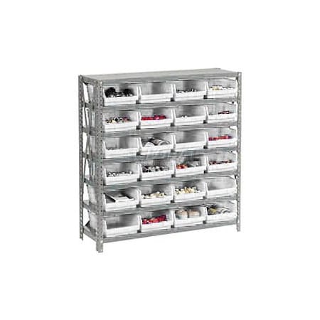 Global Industrial Steel Shelving with 24 4inH Plastic Shelf Bins Ivory, 36x12x39-7 Shelves 603431WH